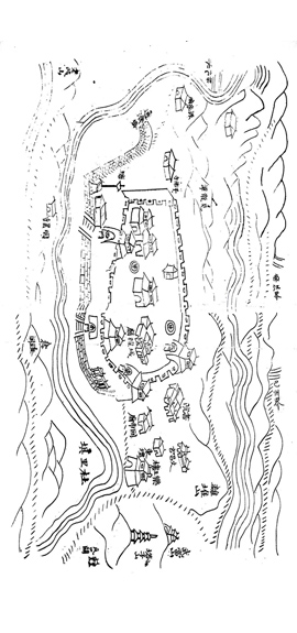 南瞰苍溪古县城描图